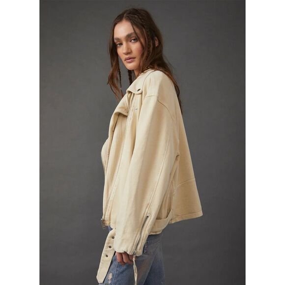 Free People We the Free Rebel Rebel Knit Moto Jacket Vanilla - Picture 3 of 12